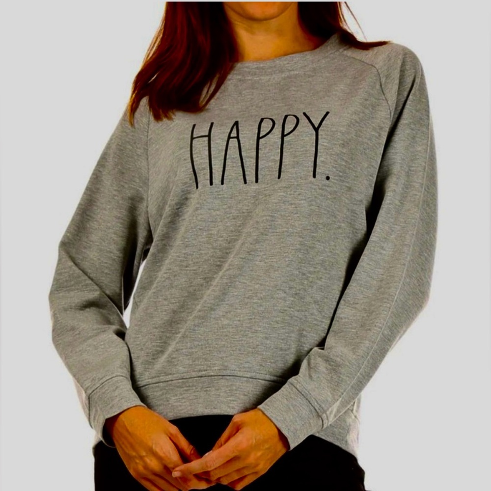 * Rae Dunn Heathered Gray Sweatshirt HAPPY SZ Medium *